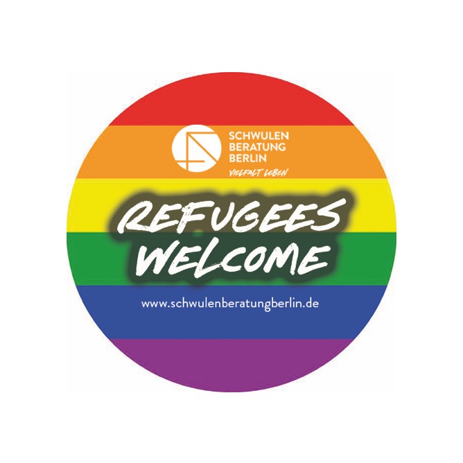 Kreislogo Schwulenberatung Berlin Refugees Welcome